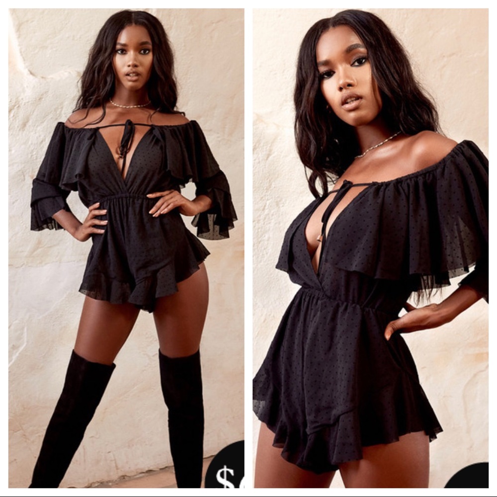 COPY - BRAND NEW BLACK SPOT RUFFLED CHIFFON PLAYSUIT
